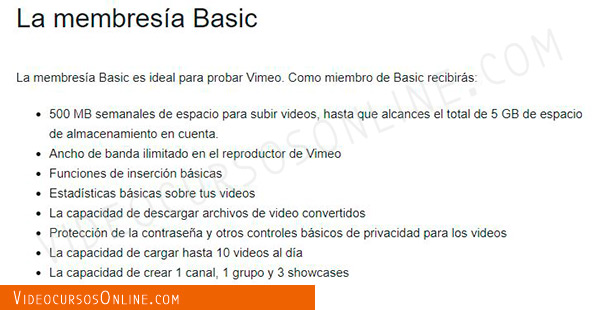 Donde subir los videos de un curso. Membresía Basica de Vimeo