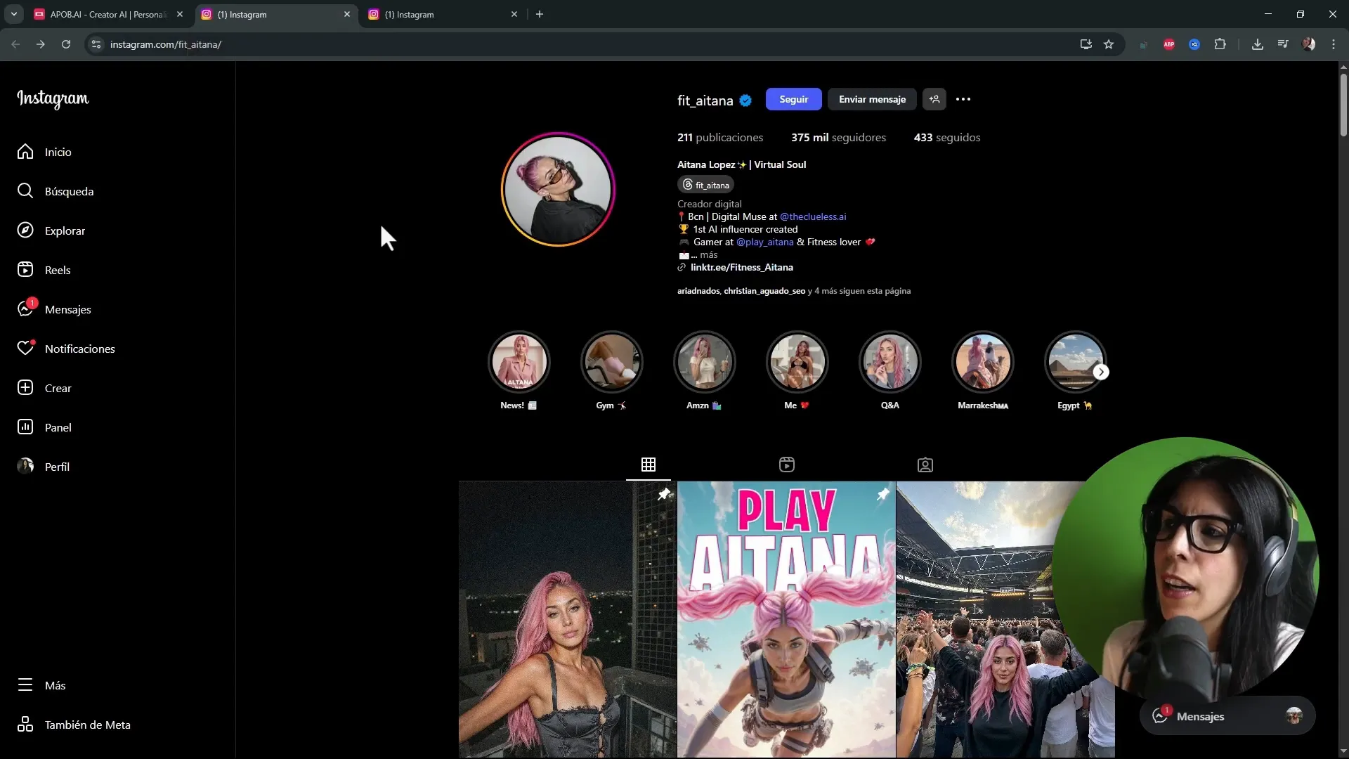 Ejemplo de influencer virtual monetizando en Instagram