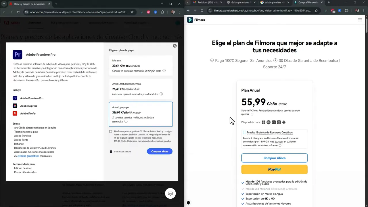 Comparativa visual entre Premiere Pro y Filmora BO3