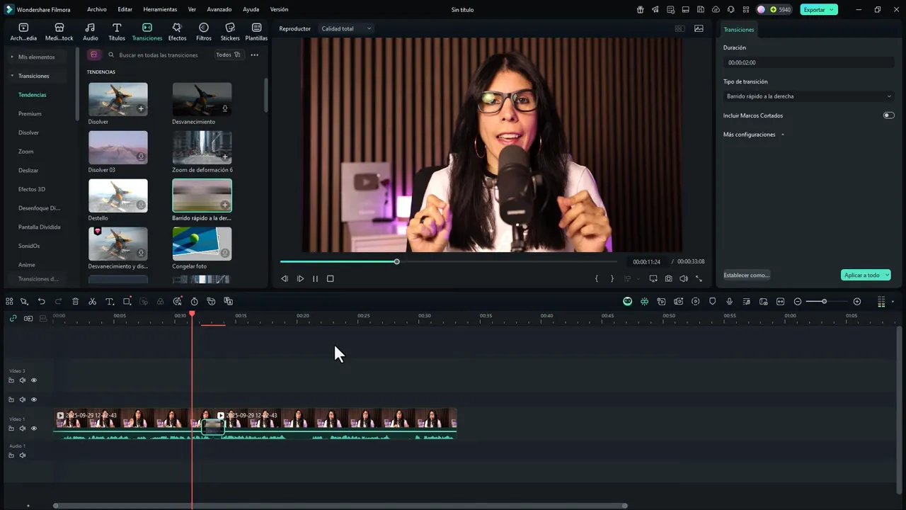 Importar clips, logo y aplicar transición rápida en Filmora