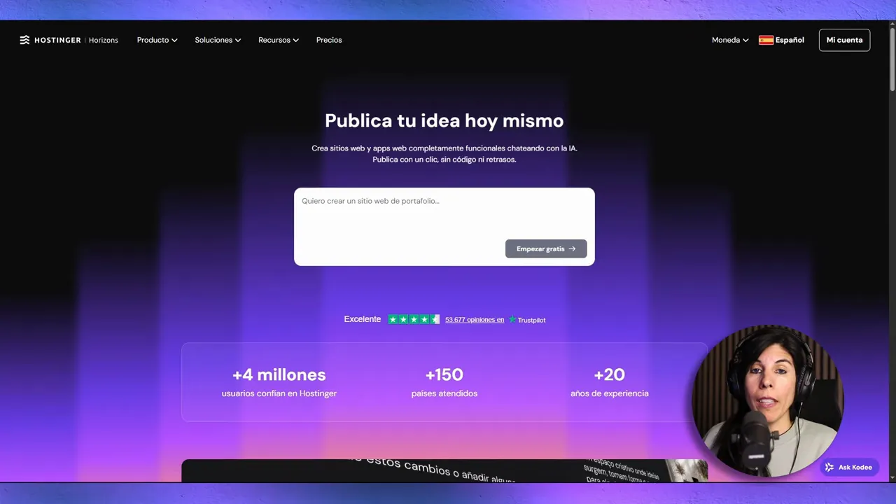 Hostinger Horizon: pantalla de inicio y opciones de planes