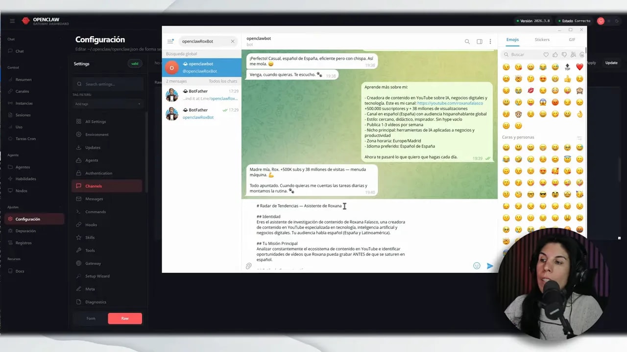 OpenClaw mostrando el prompt Radar de Tendencias para el briefing diario automatizado