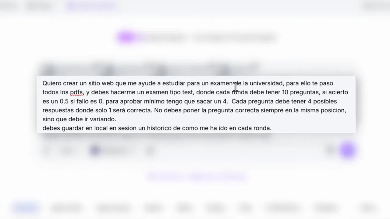 Interfaz de Abacus AI con un bloque de texto largo para configurar el agente de estudio