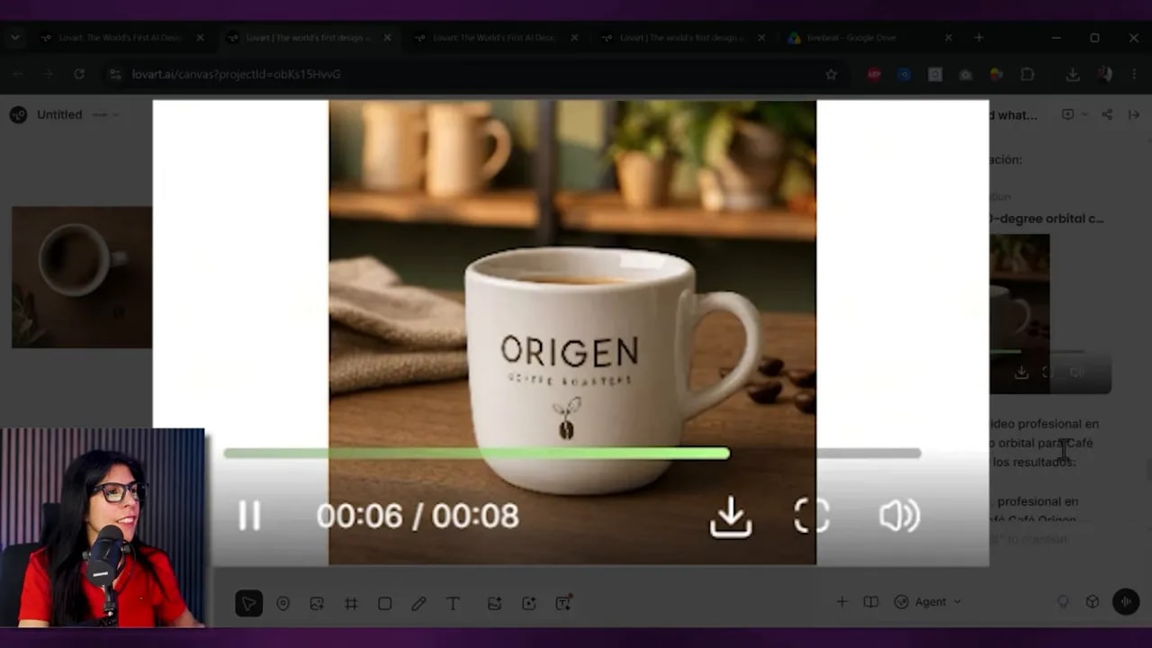 Galería de imágenes de producto y vista previa de vídeo de una taza de café con la marca ORIGEN