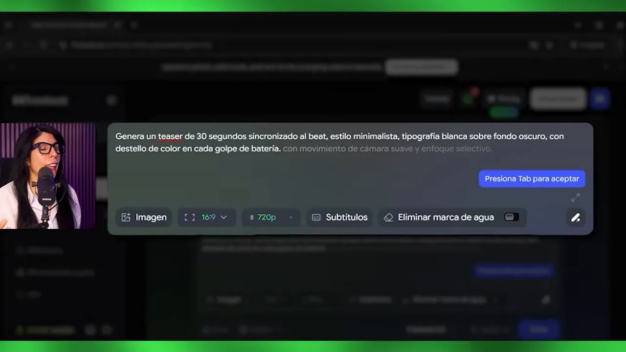 Interfaz de Freebeat con el panel para describir qué vídeo se quiere crear