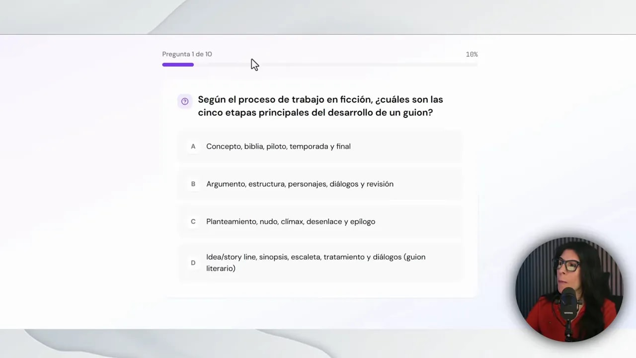 Pantalla de una pregunta tipo test en ExamPrep con varias opciones de respuesta